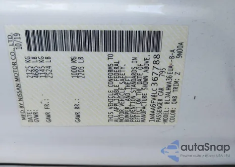 2020 Nissan Maxima Platinum Xtronic Cvt из США, поврежденный, VIN 1N4AA6FV4LC367788